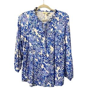 Emaline Women’s blue purple floral print soft long sleeve Spring blouse small